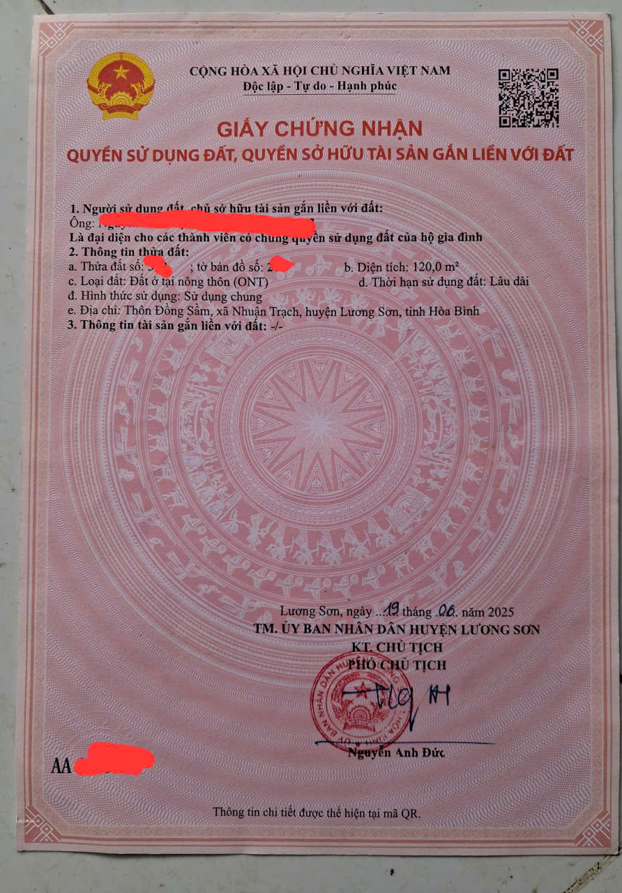 chỉ với hơn 2 tỷ ,120m full thổ đất tái định cư ngay ủy ban xã lương sơn
