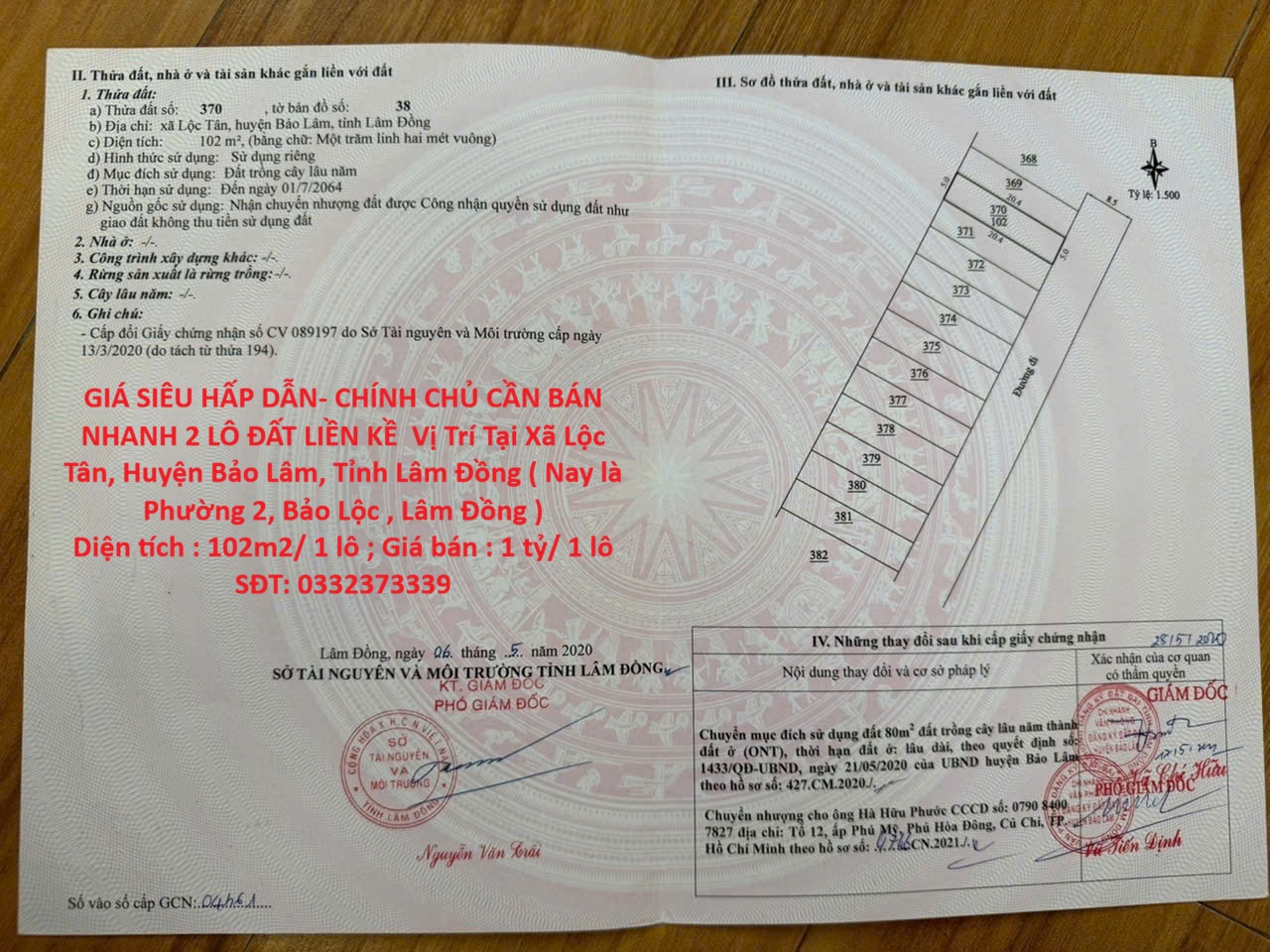GIÁ SIÊU HẤP DẪN- CHÍNH CHỦ CẦN BÁN NHANH 2 LÔ ĐẤT LIỀN KỀ Vị Trí Tại Phường 2, TP Bảo Lộc, Tỉnh Lâm Đồng