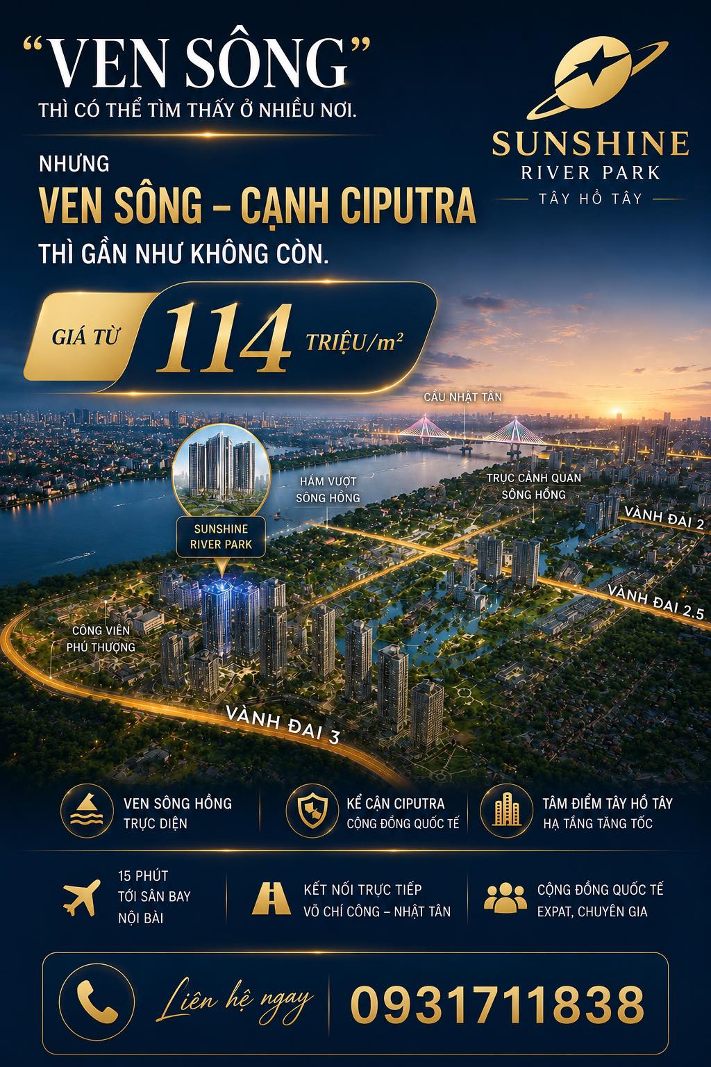 SUNSHINE RIVER PARK chung cư cấp 0931711838 view sông và nọi khu cipucha