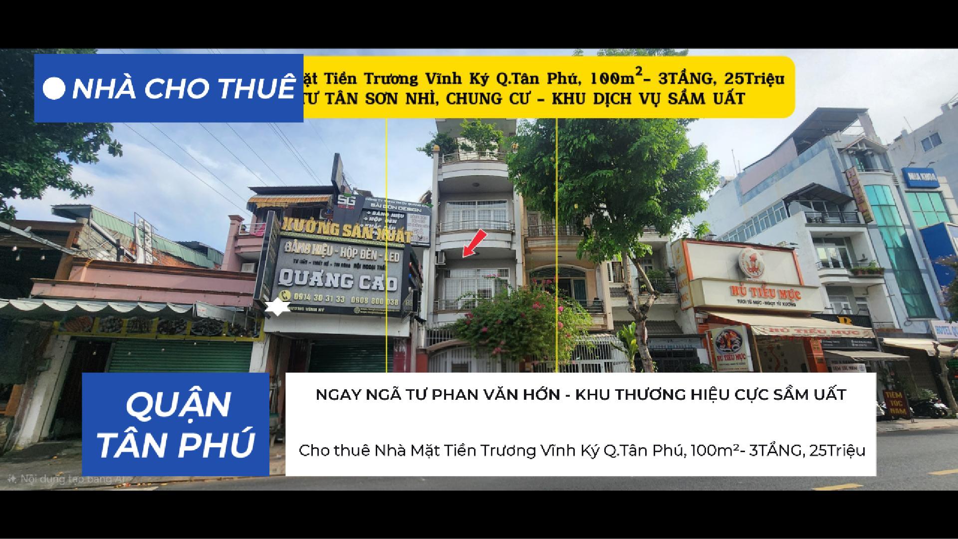 Cho thuê Nhà Mặt Tiền Trương Vĩnh Ký Q.Tân Phú, 100m²- 3TẦNG, 25Triệu