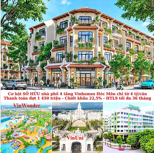 Vinhomes14 - [CHỈ 4 TỶ] – ĐÓN ĐẦU PHỒN VINH NHÀ PHỐ VINHOMES HÓC MÔN 5M X 15M (75M²) – MẶT TIỀN ĐƯỜNG RỘNG 29M – CHIẾT