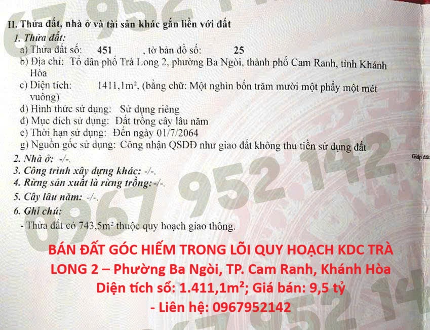 BÁN ĐẤT GÓC HIẾM TRONG LÕI QUY HOẠCH KDC TRÀ LONG 2 – Phường Ba Ngòi, TP. Cam Ranh, Khánh Hòa