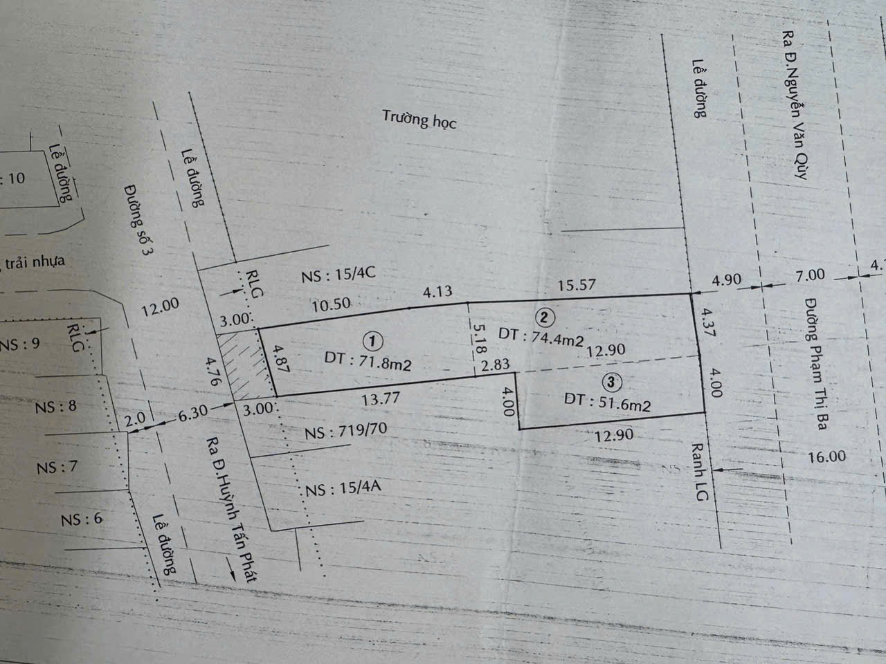 Bán đất tại Phạm Thị Ba, Phường Phú Thuận Q7. Dt 4x13 + 4x18+ 4,37x16m