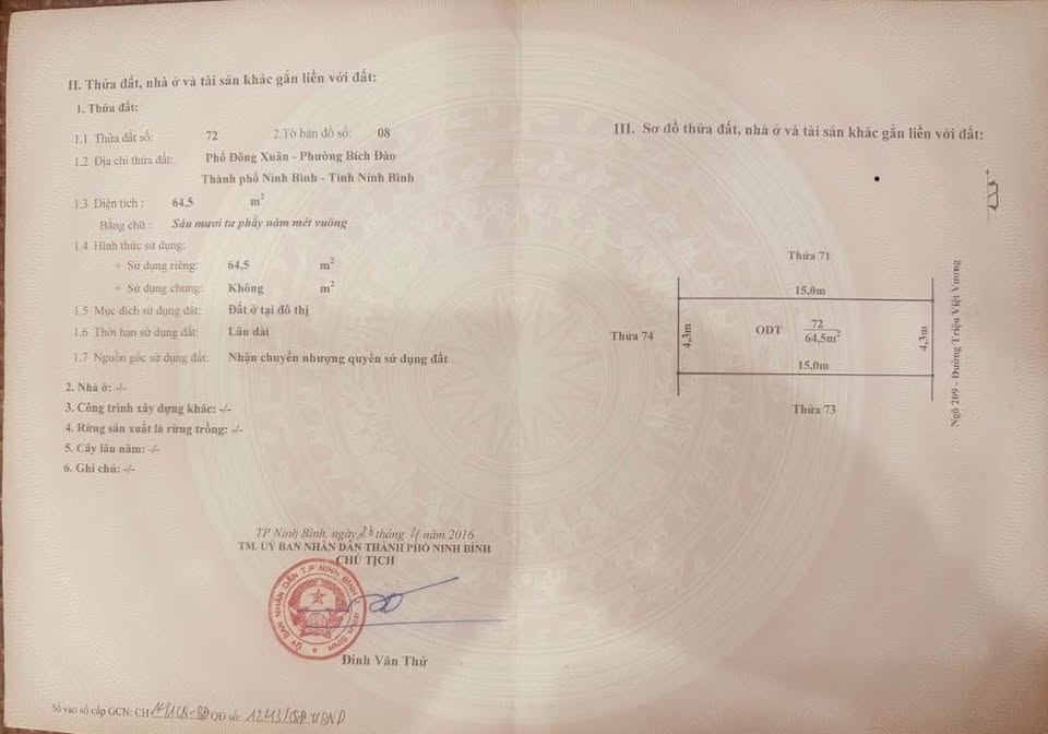 SỞ HỮU NGAY LÔ ĐẤT ĐẸP - GIÁ TỐT - Vị Trí Đắc Địa Tại 209 Đường Triệu Việt Vương Phường Hoa Lư