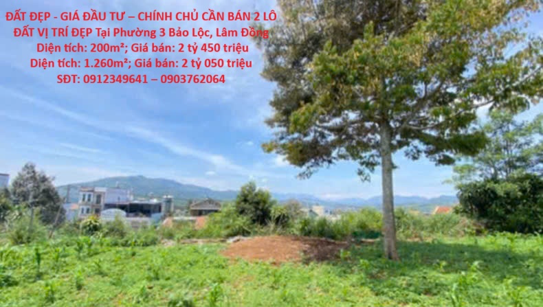 ĐẤT ĐẸP - GIÁ ĐẦU TƯ – CHÍNH CHỦ CẦN BÁN 2 LÔ ĐẤT VỊ TRÍ ĐẸP Tại Phường 3 Bảo Lộc, Lâm Đồng