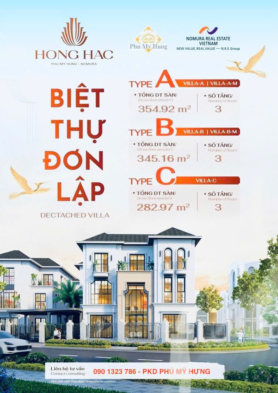 BIỆT THỰ ĐƠN LẬP HỒNG HẠC CITY PHÚ MỸ HƯNG 15x20 ~ 300m2 – GIÁ TỪ 28 TỶ ĐƠN GIÁ CHỈ TỪ 110 TRIỆU/M² SỔ HỒNG LÂU DÀI